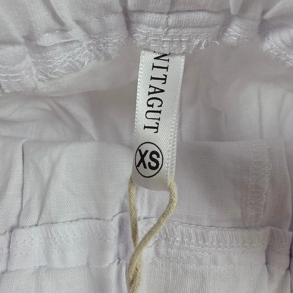 Nitagut Mens White Linen Blend Drawstring Shorts XS New With Tags Elastic‎ Waist